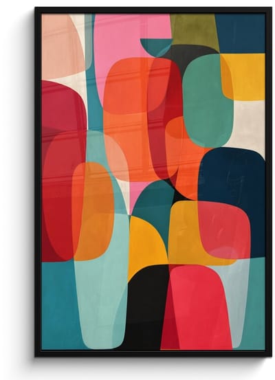 Poster in lijst - Fotolijst 80x120 cm - Posters - Vormen - Kleurrijk - Abstract - Vlakken - Posterlijst zwart - Decoratie - Wanddecoratie woonkamer - Muurdecoratie slaapkamer