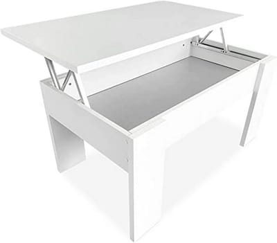 Verstelbare Salontafel - Eettafel Verhoger - Eten en Werken - Met Opbergruimte - 90x50x46-57cm - Wit Cambria