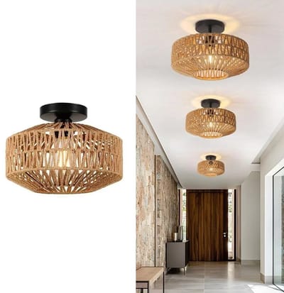 Verlichting - Plafondlamp - Boho Plafondlamp - Gevlochten Rotan Lamp - Woonkamer - Keuken - Slaapkamer - 30 cm