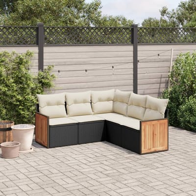 vidaXL - 5-delige - Loungeset - met - kussens - poly - rattan - zwart