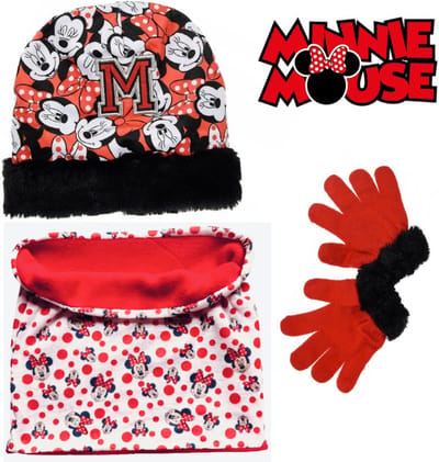 Minnie Mouse set / winterset - Muts + Handschoenen + Nekwarmer - Zwart / Rood - Maat One Size (± 52-54 cm hoofdomtrek - ±3-6 jaar)