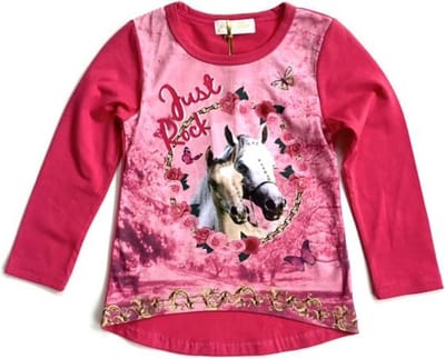 S&C shirt met paard - lange mouw - Just Rock - roze - maat 86/92
