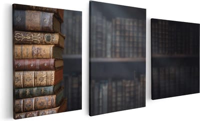 Artaza Canvas Schilderij Drieluik Oude Historische Boeken - Retro - 120x60 - Foto Op Canvas - Canvas Print