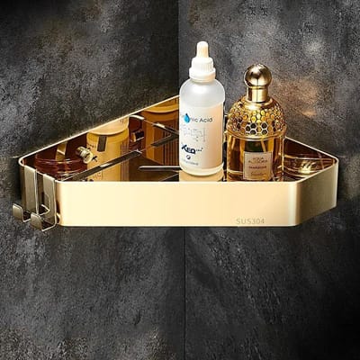 Étagère de salle de bain en acier inoxydable 304 Étagères pour shampooing et soins de la peau pour salle de douche Étagère d'angle Panier de rangement Étagère d'angle triangulaire pour toilettes beige