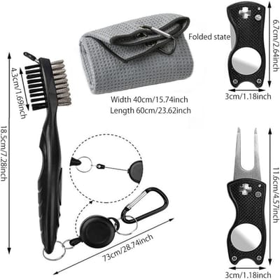 Kit 3 pièces Serviette et brosse de nettoyage de club Outil de réparation de divot avec marque-balle er Set Accessoires grise