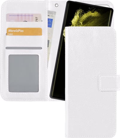 Hoesje - 2 in 1 - Geschikt voor Samsung Galaxy S22 Ultra - Met Uitneembare Hard Cover - Bookcase - Wallet Case - Met Pasjeshouder - Book Case - Uitneembaar - Pashouder - Kunstleer - Telefoonhoesjes - Wit