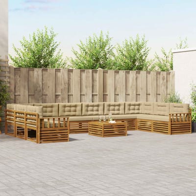 vidaXL - Sofa-Sets - 11 - st - Natuurlijk - en - Beige - Massief - Acacia - Hout