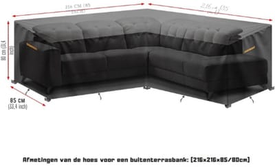 Thuys – Hoes Voor Tuinmeubelen L – Vorm – Waterdichte Beschermhoes – Afdekhoes Met Ventilatieopeningen – 216 x 216 x 85/80 cm