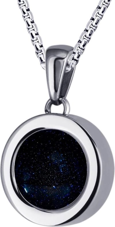 Quiges 12mm Mini Munt Hanger Zilverkleurig RVS Glans met Zandsteen Blauw Munt en Box Ketting Ankerketting 42-46cm