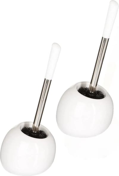 2x 5five wc-/toiletborstel met houder rond - wit glans - keramiek - 36 cm