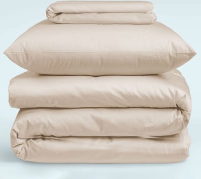 Nordic Paradise - Luxe Katoen Satijnen Dekbedovertrek Set - 140x200 cm + 2 kussenslopen 50x60 cm + Hoeslaken 90x200cm - Beige