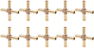 Dailygoods- Slangkoppelingen 10 Stuks - Messing - Kruisslangconnector - Afdichting - Geschikt voor 8 mm - Corrosiebestendig - Slangconnector
