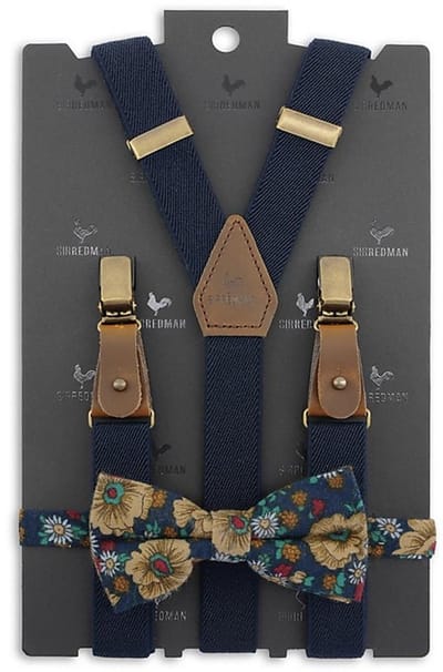 Sir Redman - Bretels met strik - bretels combi pack Retro Ranonkel blauw - blauw / beige / turquoise / rood