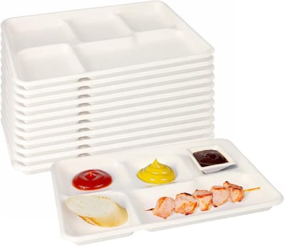 Papstar Wegwerp vakjes borden - 125x stuks - 22 x 32 x 2 cm - suikerriet - biologisch afbreekbaar