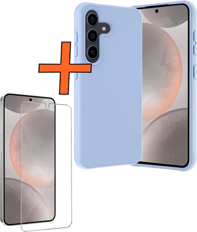 Hoes - Met Screenprotector - Geschikt voor Samsung Galaxy S24 - Sterk & Shockproof - Back Cover - Siliconen Case - Telefoon Hoes - Lichtblauw