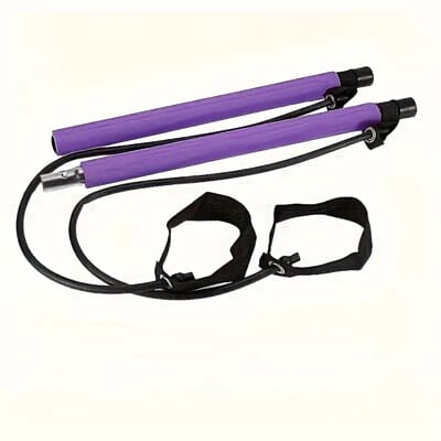 Pilates Bar met Paarse Weerstandsbanden – Draagbare, Lichtgewicht Workoutstang voor Thuisgym & Yoga