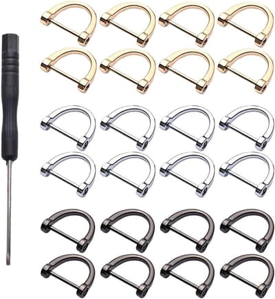 24-delige D-ring set met schroef voor rugzakken, sleutelhangers en tasaccessoires, afneembare D-ringen met sluitclips voor buckles