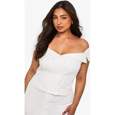boohoo Dames Plus Occasion Getailleerde Off-Shoulder Top | White | Maat: 16
