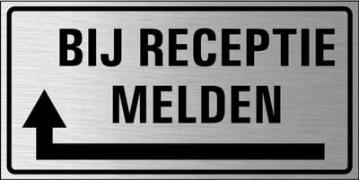 Bij receptie melden links bord, geborsteld aluminium 200 x 100 mm