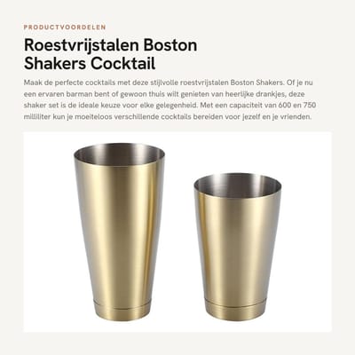 Dailygoods- Cocktailshaker Roestvrij Staal - Cocktailshaker Set - Boston Shaker - 600/750 ML - Duurzaam - Geschikt voor Feestjes