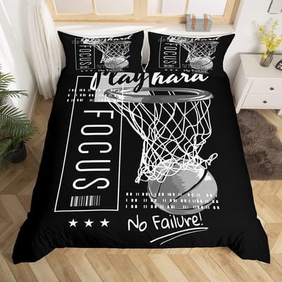 Basketbal Dekbedovertrek Queen Size Sport Dunk Basketbal Dekbedovertrekken Voor Kinderen Tieners Zwart Bal Print Beddengoed Set Alle Seizoenen AU Queen(210*210cm)3pcs