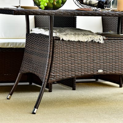 Wishdor - Tuintafel - Weerbestendig - Veiligheidsglas - Tuin Of Terras - Polyrattan En Metaal - Bruin - 150 X 85 X 74 Cm