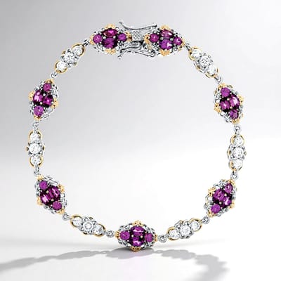 Cavill - Zilveren Armband 925 Sterling Zilver Palladium - Magenta Granaten 5,67 ct & Cambodja Zirkonen 3,40 ct - Elegante Ovale Edelstenen