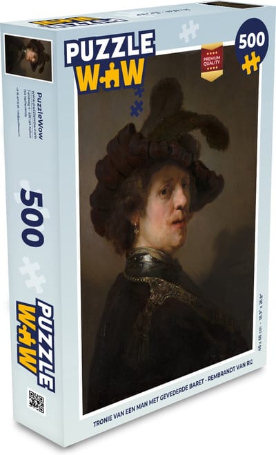 Puzzel Tronie van een man met gevederde baret - Rembrandt van Rijn - Legpuzzel - Puzzel 500 stukjes