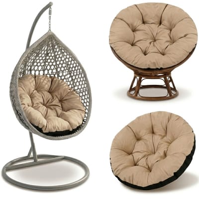 Hangstoel Kussen 110 cm – Papasan Kussen & Eivormige stoel rond – groot zitkussen waterafstotend voor Tuin Terras Veranda Binnen Buiten Rotan en Woonkamer Beige Schaduw B