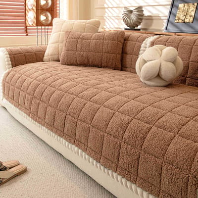 1 Stuk Warm Geruit Bankkussenhoes Antislip L-Hoekbankhoes Kat Anti-Kras Huisdieren Kinderen Bankkussens Voor Woonkamer Huisdecoratie A 70x70cm 1pc beige