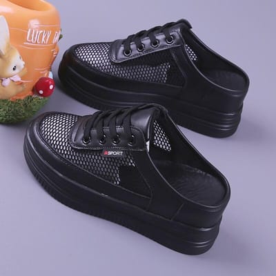 Dames Mesh Half Slippers Oppervlak Uitgehold Zomer Veelzijdig Student Botten Buiten Ademend Gesloten Teen Mesh Casual Schoen Wit 39 gray