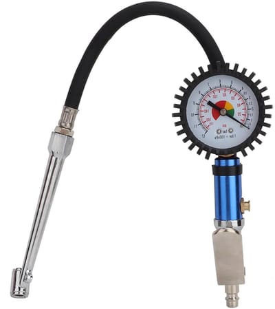 Bandenpomp met meter - Luchtpomp banden Bandenspanner - Bandenspanning controleren - Zelfklemmende kop - 0-12 bar - null