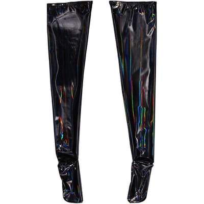 S-3XL Unisexe Antidérapant Coloré Aspect Mouillé PVC Bas Brillants Cuir PU Haut de Cuisse Au-dessus du Genou Longs Bas Chaussettes Medias Calze 3XL black