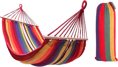 Eenpersoonshangmat - Loungestoel buiten - Ontspannen in de tuin - Inclusief spreidstok - 90x250 cm - Geel