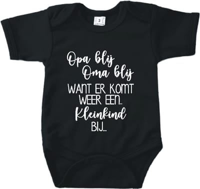Baby romper met tekst zwangerschap aankondiging | Opa blij Oma blij want er komt weer een kleinkind bij… | Zwart | korte mouw | maat 56 cadeautje zwangerschap aankondiging bekendmaking |Cadeautje 100% katoen.