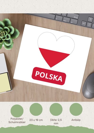 Akyol - polska vlag hartje Muismat - Polen - reizigers - toerist - verjaardagscadeau - souvenir - vakantie - kado - 23 bij 19 cm