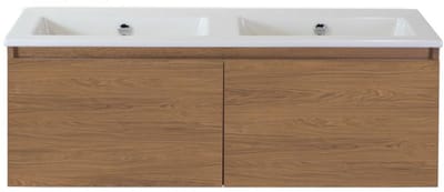 Frozen Badmeubelset 120 cm - Greeplijst in Kleur - Honey - Keramische Wastafel Wit Zonder Kraangat