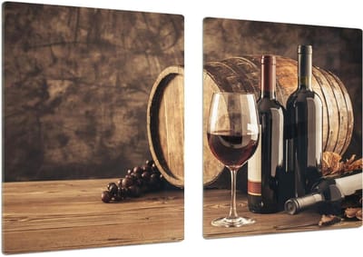 Glazen Keukenbord - Snijplank Kookplaatafdekking - Keukenwerk Beschermen - Slagvast Gehard Glas - 80 x 52 cm - Fles Wijn