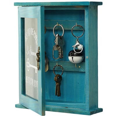 Sleutelorganizer Houten Sleutelkast Wandbox Mooie Duurzame Retro Acryl Deur Sleutelopbergdoos blauw