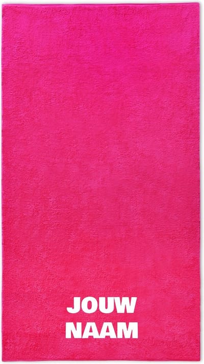 Strandlaken met naam fuchsia roze 100x200cm
