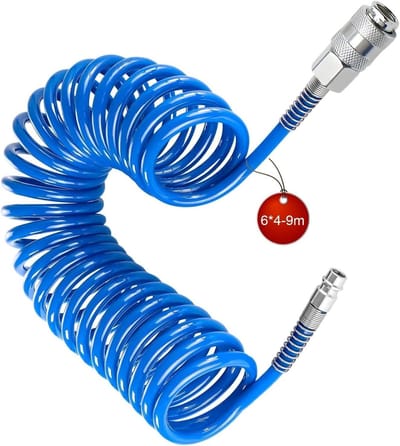 Compressorslang 9 m, 4 x 6 mm luchtslang met 1/4 inch aansluiting, max 8 Bar, ideaal voor perslucht en gastoevoer