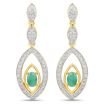 Vira Jewels Ohrringe Silber 925 zweifarbig 40mm lang mit 2x Smaragd und 80x Weiß-Topas