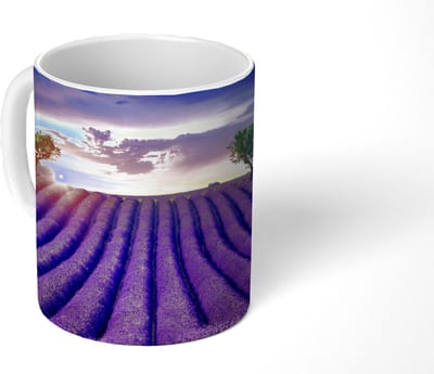 Mok - Koffiemok - Lavendel - Heuvels - Zonsondergang - Bpmen - Paars - Mokken - 350 ML - Beker - Koffiemokken - Theemok