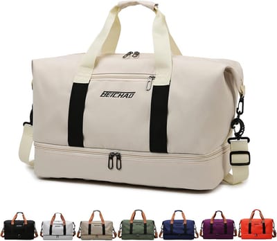 Sporttas Reistas Schoenenvak Nat Vak Grote Capaciteit Lichte Trainingstas Waterdichte Zwemtas voor Reizen Sport Fitness Vrouwen Mannen F - Beige 460*280*250mm
