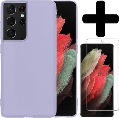 Hoesje - Met Screenprotector - Geschikt voor Samsung Galaxy S21 Ultra - Sterk & Shockproof - Telefoon Hoes - Back Cover - Siliconen Case - Telefoonhoes - Lila