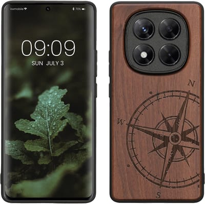 kwmobile telefoonhoesje geschikt voorXiaomi Redmi Note 14 Pro 4G - Hoesje met bumper - hout - In donkerbruin Vintage Kompas design