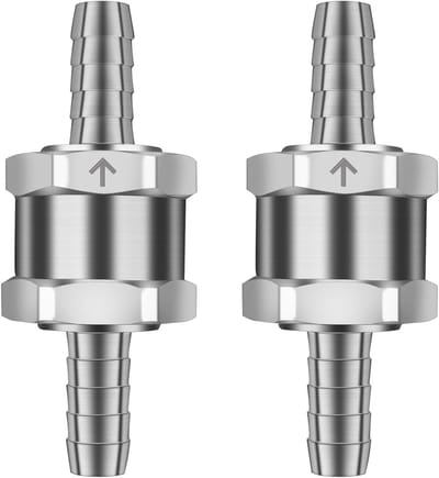 2 Stuks Aluminium Terugslagklep voor Brandstof en Water - 8mm, Ideaal voor Diesel, Benzine en Lage Druk Systemen, Chroomkleurig