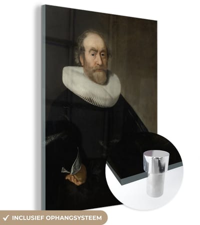 ® Glasschilderij 120x160 cm - Schilderij acrylglas - Portret van Andries Bicker - Schilderij van Bartholomeus van der Helst - Foto op glas - Muurdecoratie woonkamer - Wanddecoratie slaapkamer - Schilderijen