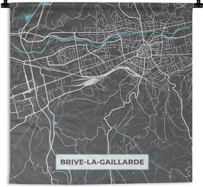 Wandkleed - Wanddoek - Plattegrond - Kaart - Stadskaart - Brive-la-Gaillarde - Frankrijk - 180x180 cm - Wandtapijt