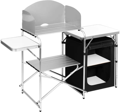 Mila Shop Camping kast - Buitenkeuken - Campingkeuken - BBQ tafel - Reiskeuken - Opvouwbaar - Met draagtas - Aluminium - 147 x 40 x 111 cm (L x D x H)